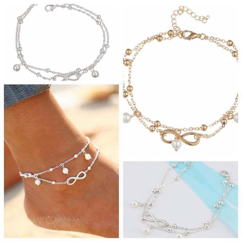 Lắc chân 2 tầng phối ngọc trang trí thời trang cho nữ