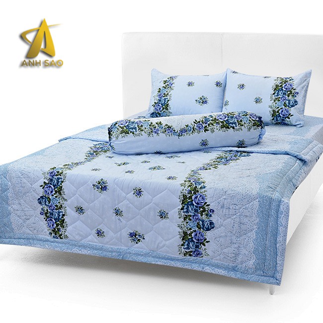 Bộ chăn drap cotton cao cấp Ánh Sao -  Bộ 4 món (1 drap bọc, 2 vỏ nằm,1 vỏ ôm, 1 chăn chần gòn) - 100% Cotton