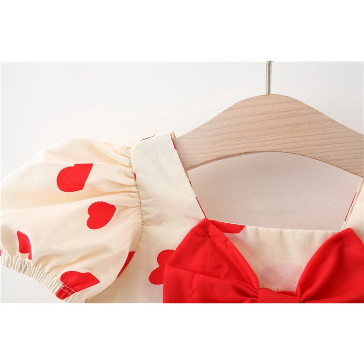 Đầm cho bé gái 1 tuổi Đầm công chúa tay phồng in họa tiết trái tim thời trang mùa hè cho bé gái đầm công chúa cho bé gái