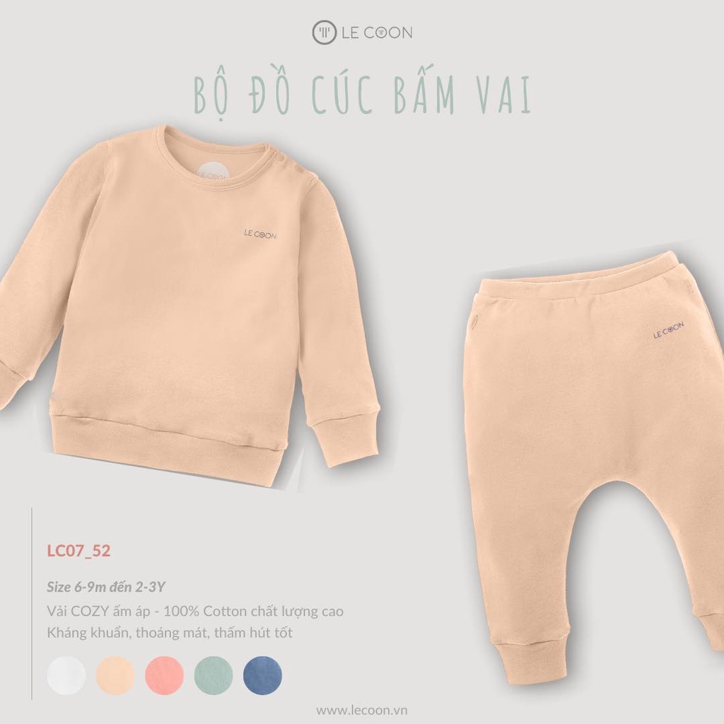 LE COON | Bộ Đồ Cúc Bấm Vai Dài Tay | COMFY | 6 tháng -3 tuổi