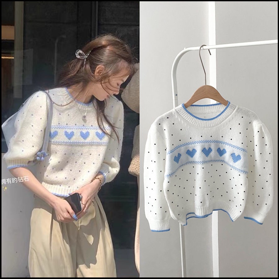 Áo Sweater Tay Ngắn Cổ Tròn Dáng Rộng Màu Sắc Tương Phản Thời Trang Mùa Xuân Cho Nữ