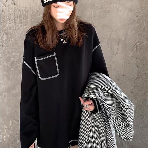 Áo Thun Tay Dài Dáng Rộng Màu Trơn Dễ Phối Đồ Thời Trang Cho Nam