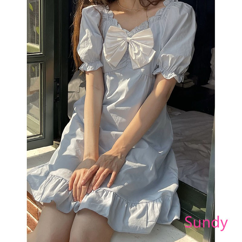 Đầm Ngắn Tay Cổ Chữ V Xinh Xắn Kiểu Pháp Dành Cho Nữ