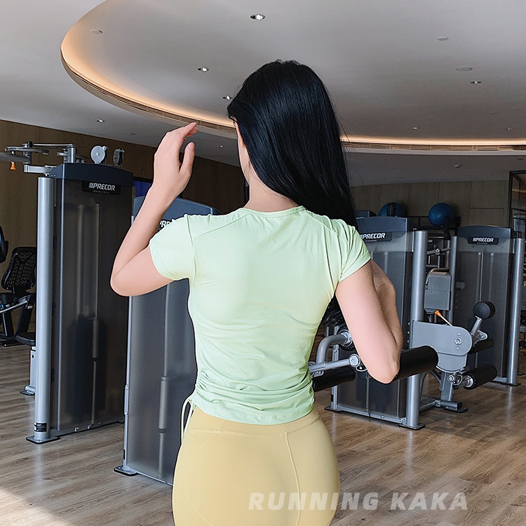 Áo thun thể thao ngắn tay phối dây kéo thời trang năng động cho nữ