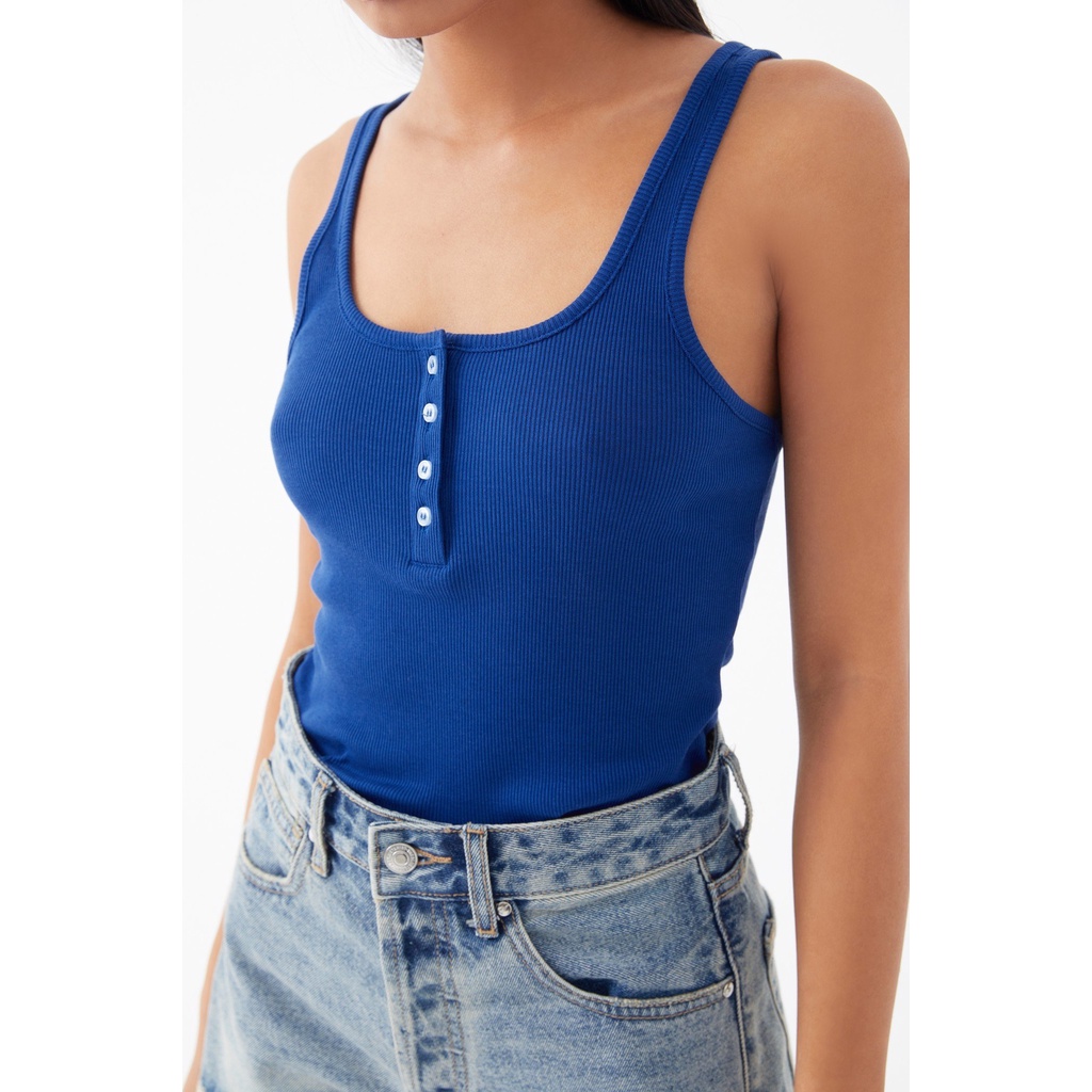 TheBlueTshirt - Áo Ba Lỗ Nữ Nút Cài Màu Xanh Dương - Icon Tank - Blue