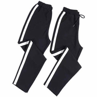 Quần jogger nữ dây rút cá tính tập gym có túi vải sọc trắng co dãn màu đen Quần thể thao dài ống bo 1 sọc mặc đi học nhà