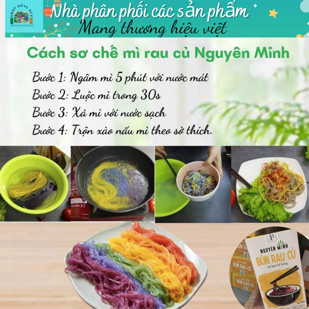 Bún mì rau củ ngũ sắc Nguyên Minh mì cho bé ăn dặm giảm cân hiệu quả hộp 300gr