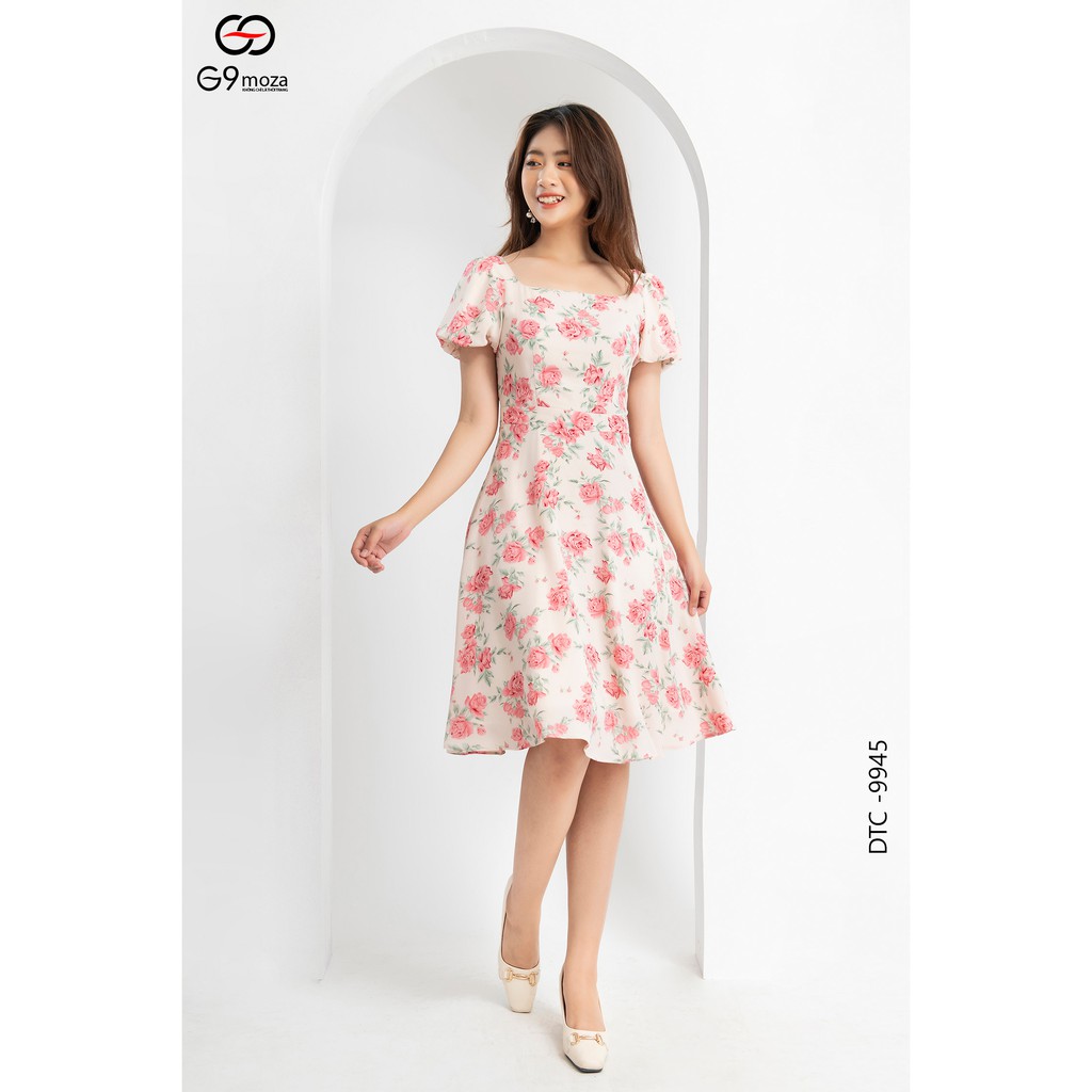 Đầm nữ G9moza 9945 dáng xòe họa tiết hoa dáng A xòe chất voan hàn mềm mại, thoáng