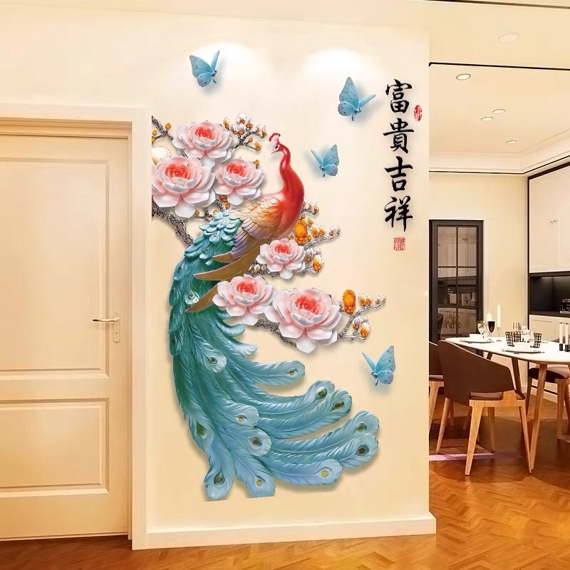 Combo 2 tấm decal dán tường bình sen và công trang trí phòng khách