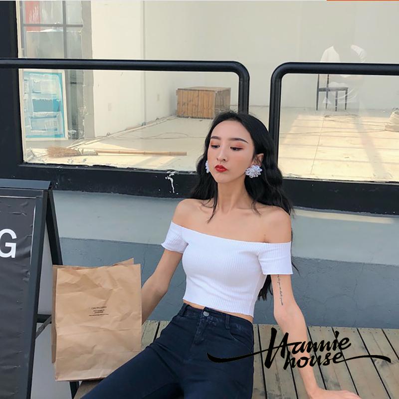 Áo kiểu tay ngắn trễ vai cổ thuyền thiết kế quyến rũ cho nữ