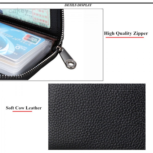 Ví Đựng Thẻ Tín Dụng RFID Bằng Da Thật Có Khóa Kéo Dành Cho Nam Nữ