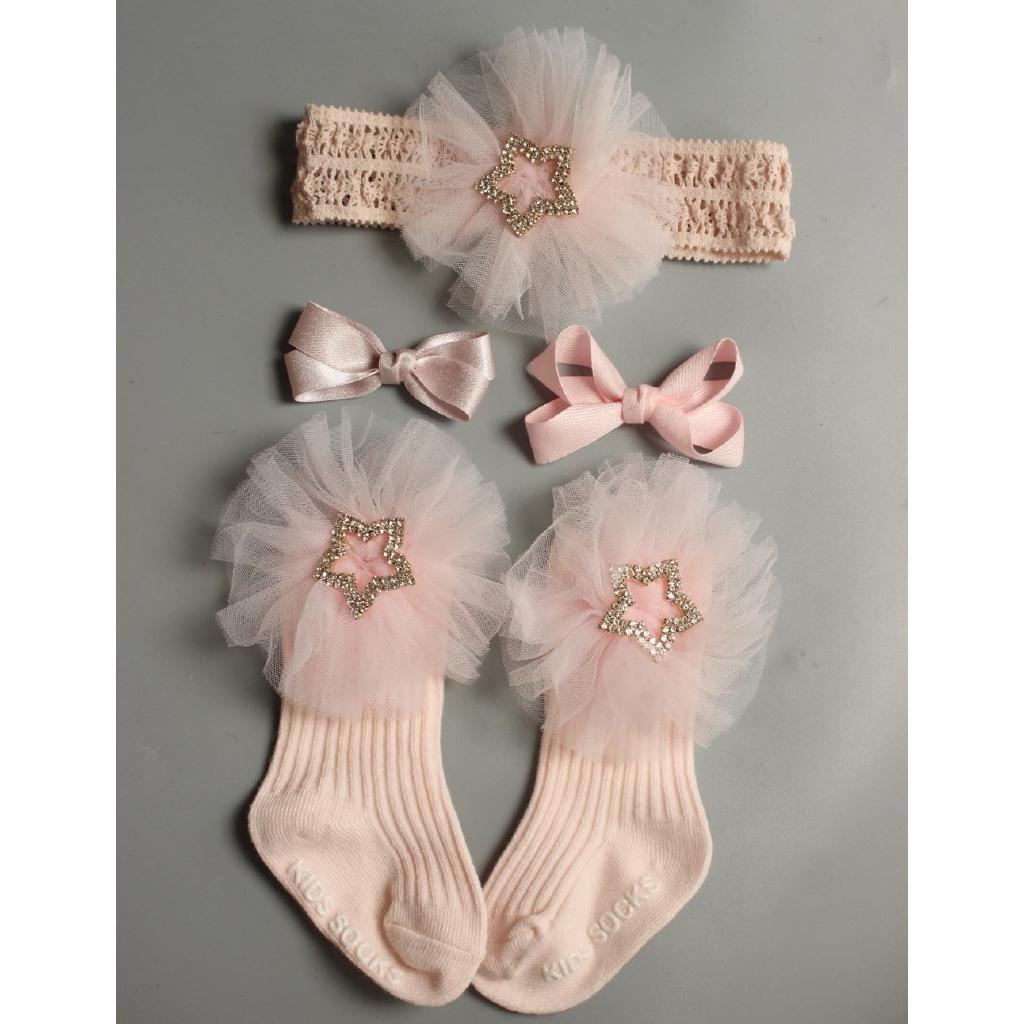 ✦LD-Baby girl hair accessory gift set bow tie headband hair clip hairpin socks