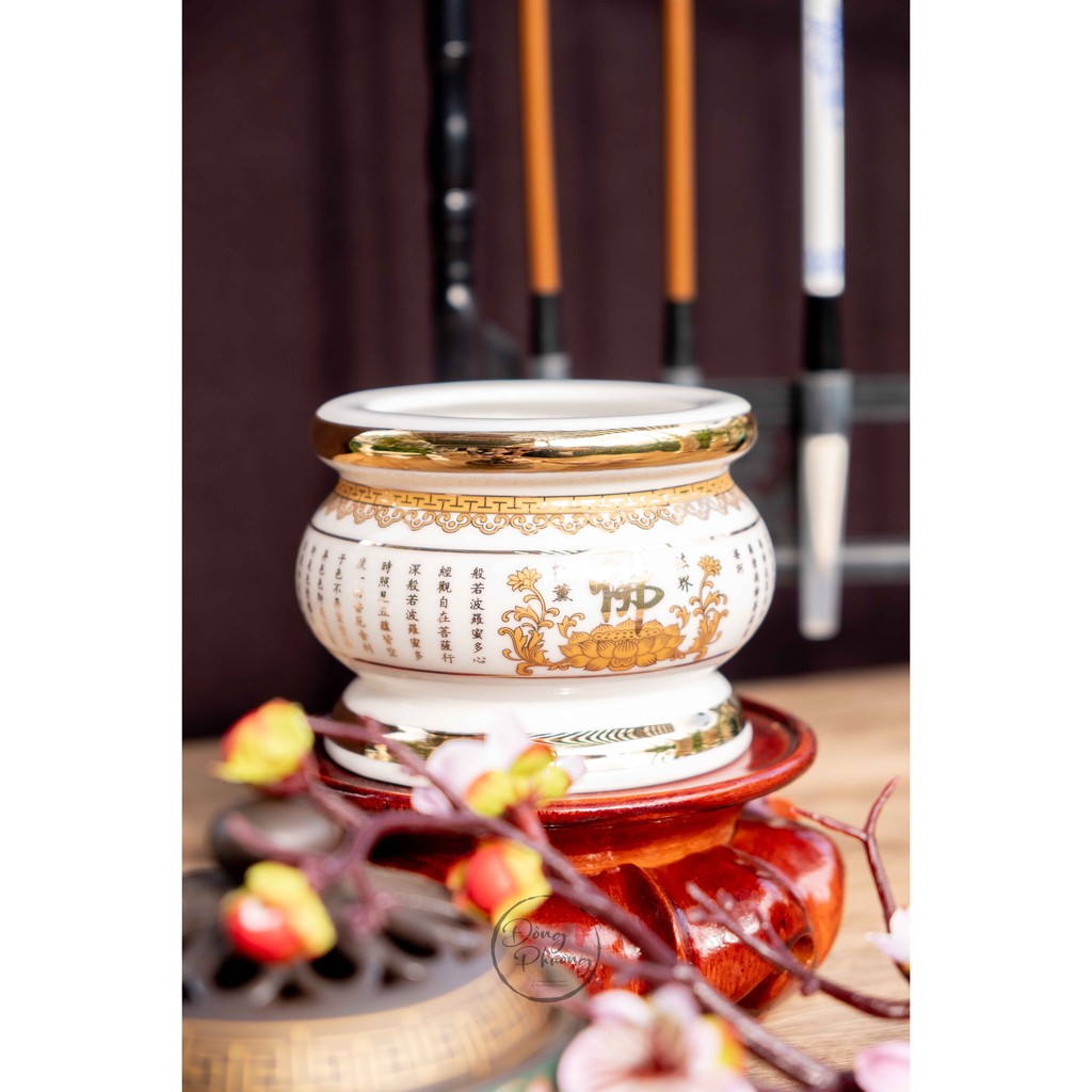 Lư Hương - Bát Hương Sứ Trắng Tâm Kinh Cao Cấp dùng cho thờ cúng