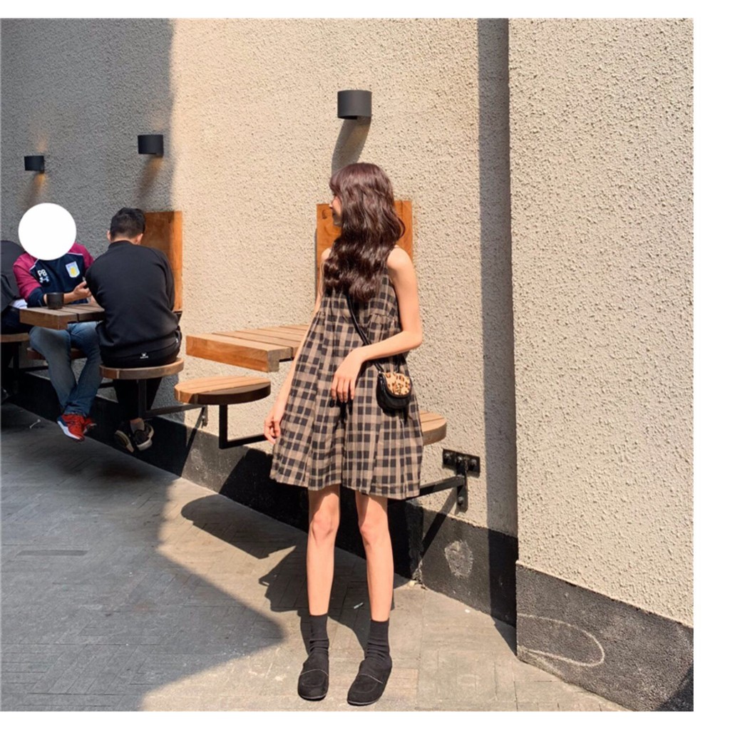 VÁY BABYDOLL HAI DÂY HỌA TIẾT KẺ CARO CỰC XINH