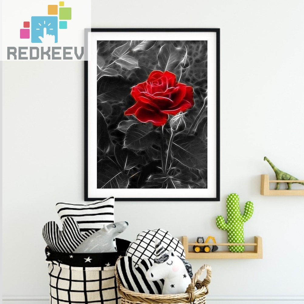 Tranh thêu chữ thập vải canvas 11CT hình hoa hồng tối DIY