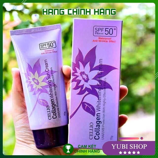 KEM CHỐNG NẮNG CELLIO TÍM - KEM CHỐNG NẮNG CELLIO COLLAGEN WHITENING SUN CREAM 70G CHÍNH HÃNG HÀN QUỐC - Sale