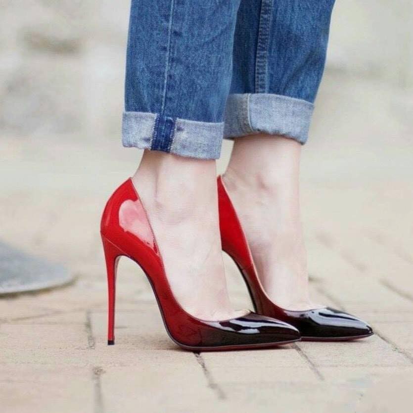 Giày cao gót phối màu đỏ đen cao cấp 9 - 11cm