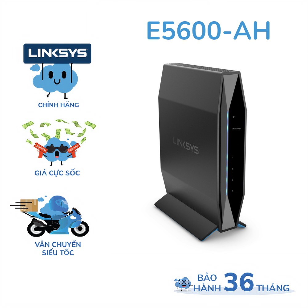 [Mã BMBAU300 giảm 10% đơn 499K] Bộ phát wifi LINKSYS E5600 chuẩn AC tốc độ 1200Mbps MU-MIMO Gigabit Router