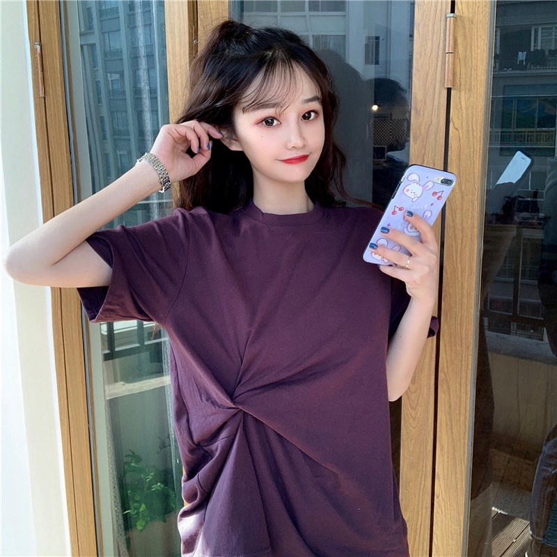 SUXI Áo Thun Tay Ngắn Dáng Rộng Phong Cách Hàn Quốc Cho Nữ