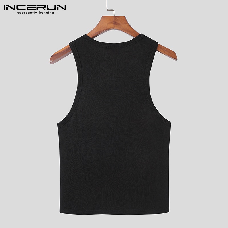 Áo thun ba lỗ INCERUN cổ tròn màu trơn thoải mái thời trang mùa hè cho nam