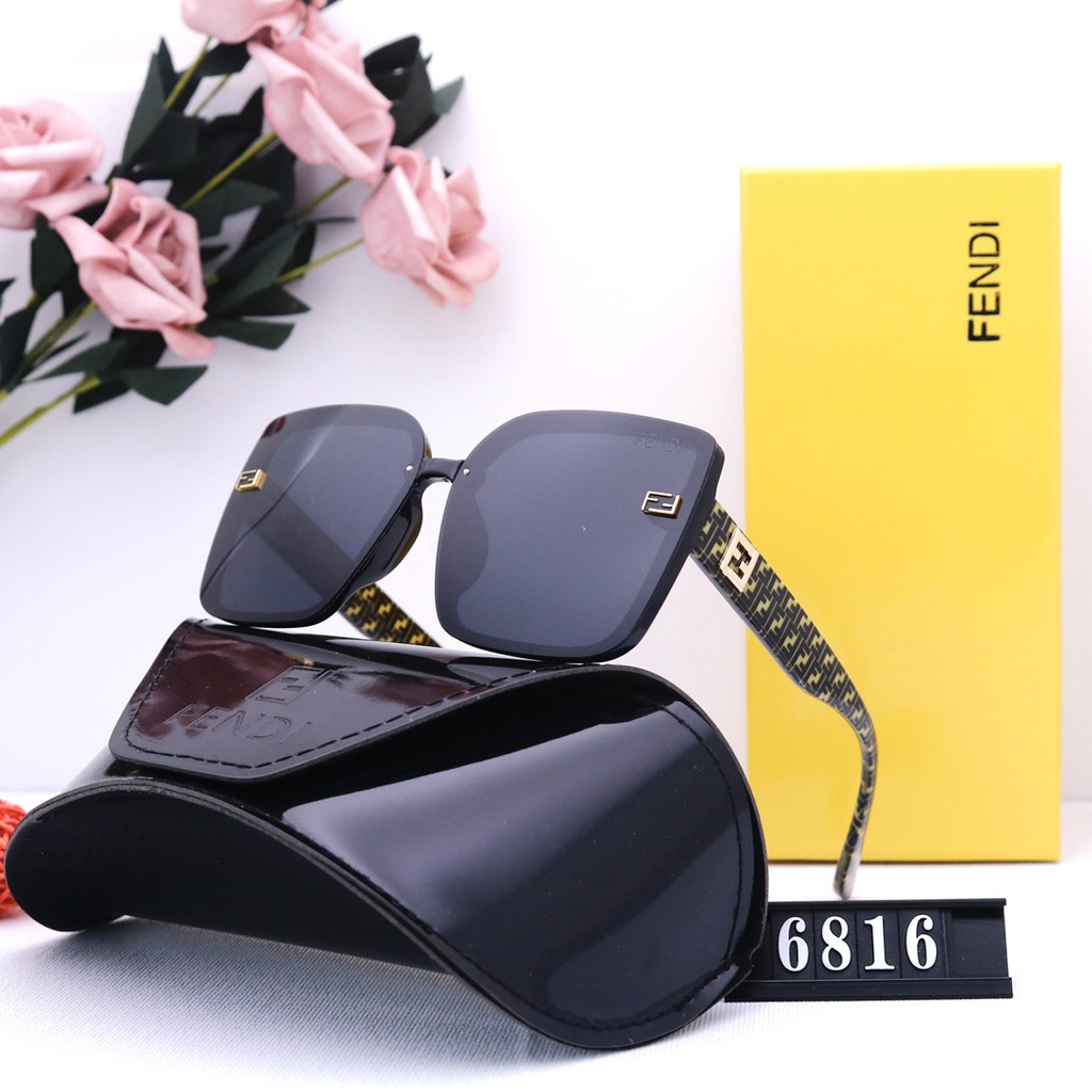 2021 Thương hiệu sang trọng MỚI FENDI phụ nữ kim cương Hình vuông Kính râm tròng kính gradient chất lượng cao dành cho nữ hình vuông 6816 # UV400