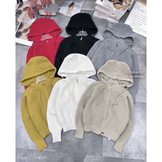 Áo khoác len có nón kéo khóa hàng QC!
