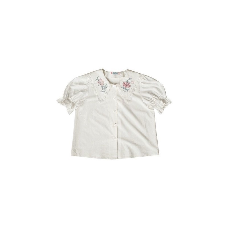 Áo Sơ Mi Tay Ngắn Phồng Cổ Búp Bê Thêu Họa Tiết Phong Cách Retro Pháp Thời Trang Cho Nữ