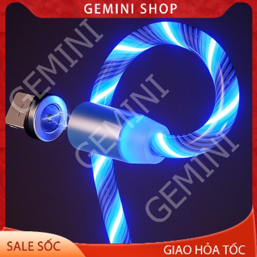 (Tặng 3 đầu sạc Dùng mọi ĐT IPType C Micro USB) Dây Cáp Sạc Nam Châm Phát sáng Xoay 360 Độ,Từ Tính