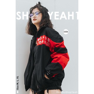 [Yeah1Shop]- Áo khoác kaki đen đỏ in hình (M, L, XL)