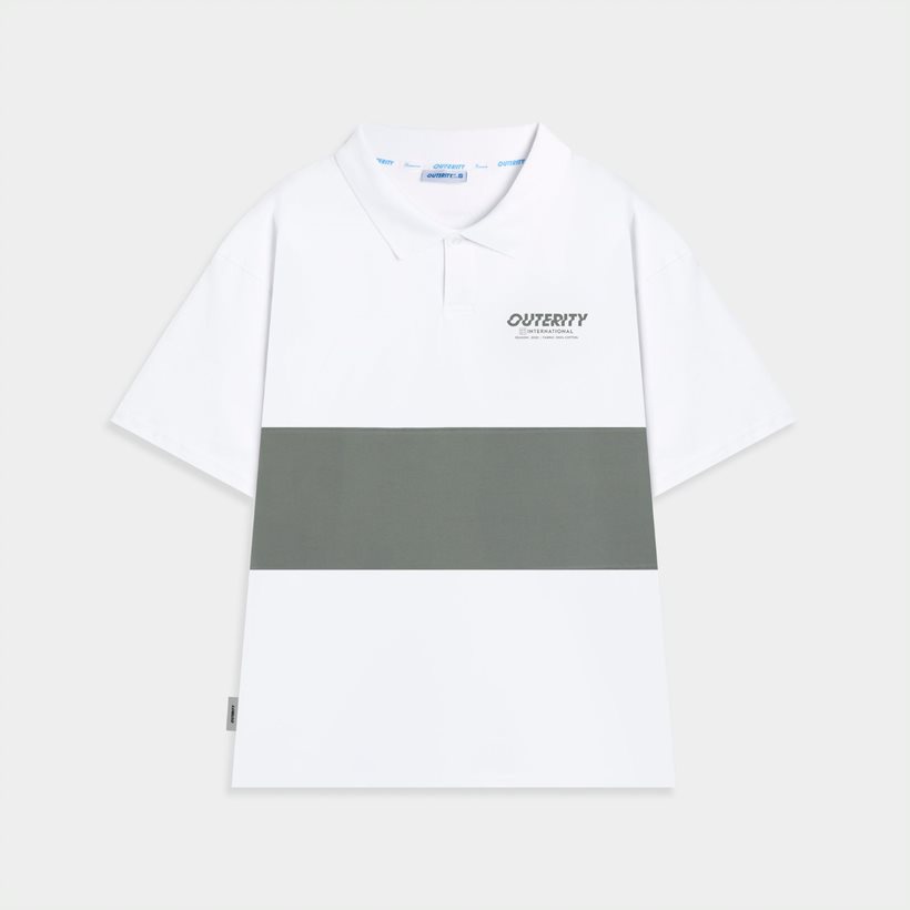 Áo polo nam nữ local brand unisex Outerity Cá Sấu Cross Cut / Trắng&Xám / ORT.B 705