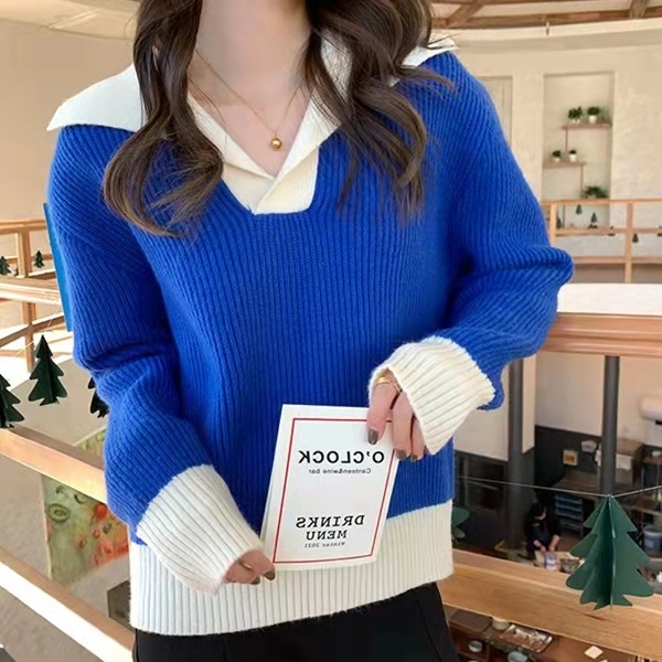 Áo sweater NZN dệt kim dáng rộng màu tương phản thời trang mùa thu cho nữ