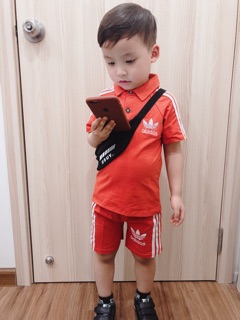 Bộ bé trai áo polo 3 sọc