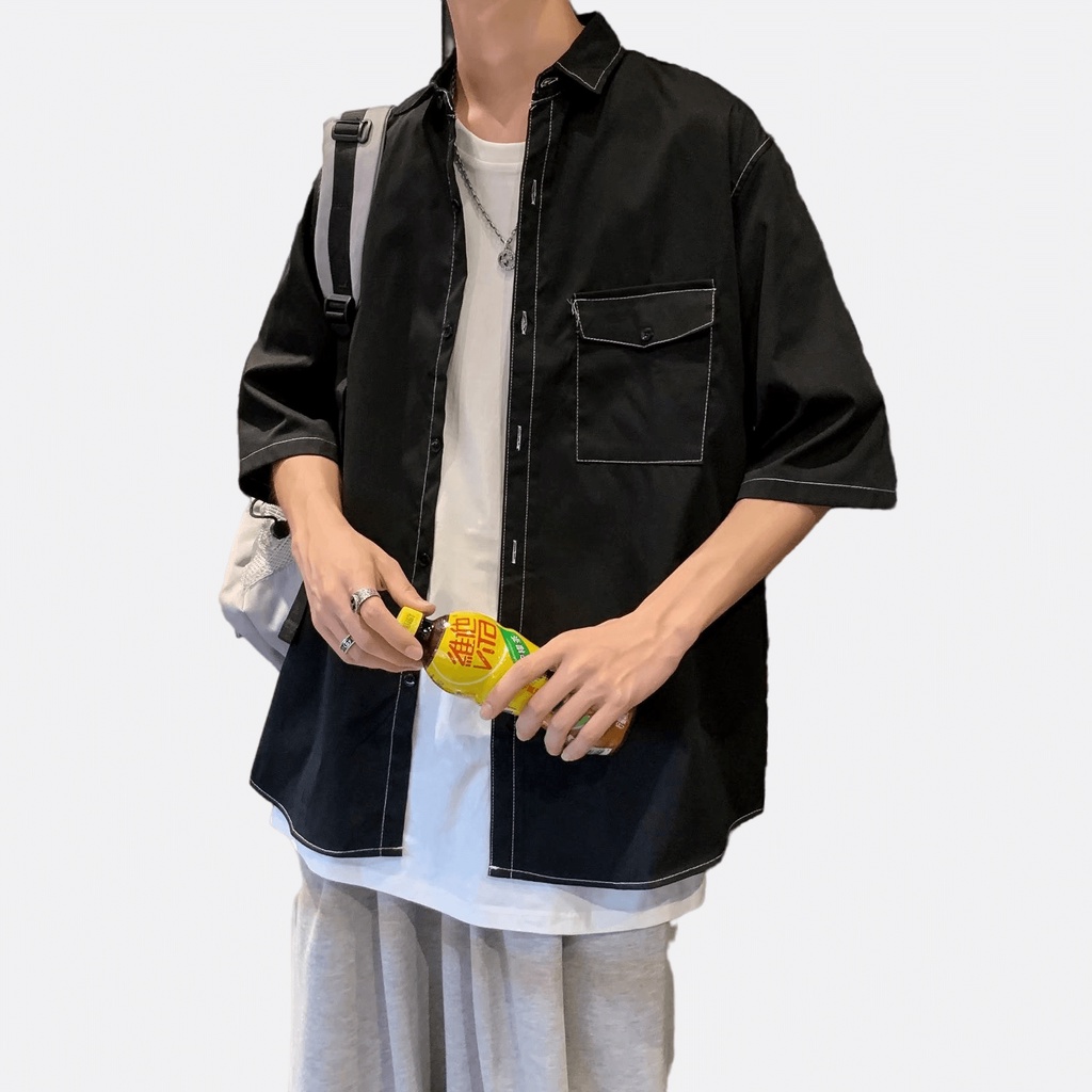 Áo Sơ Mi Ngắn Tay Dáng Rộng Thoáng Khí Phong Cách Hip Hop Nhật Bản Thời Trang Mùa Hè Cho Nam