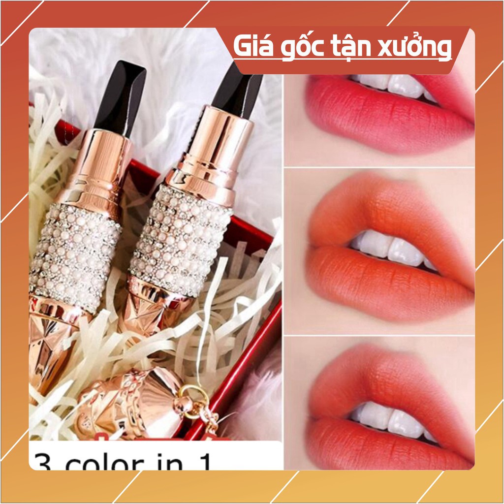 [Giá gốc] Son Kim Cương hình viên đạn 3 màu trong 1. Chống thấm chống nhòa Nữ hoàng của các loại son