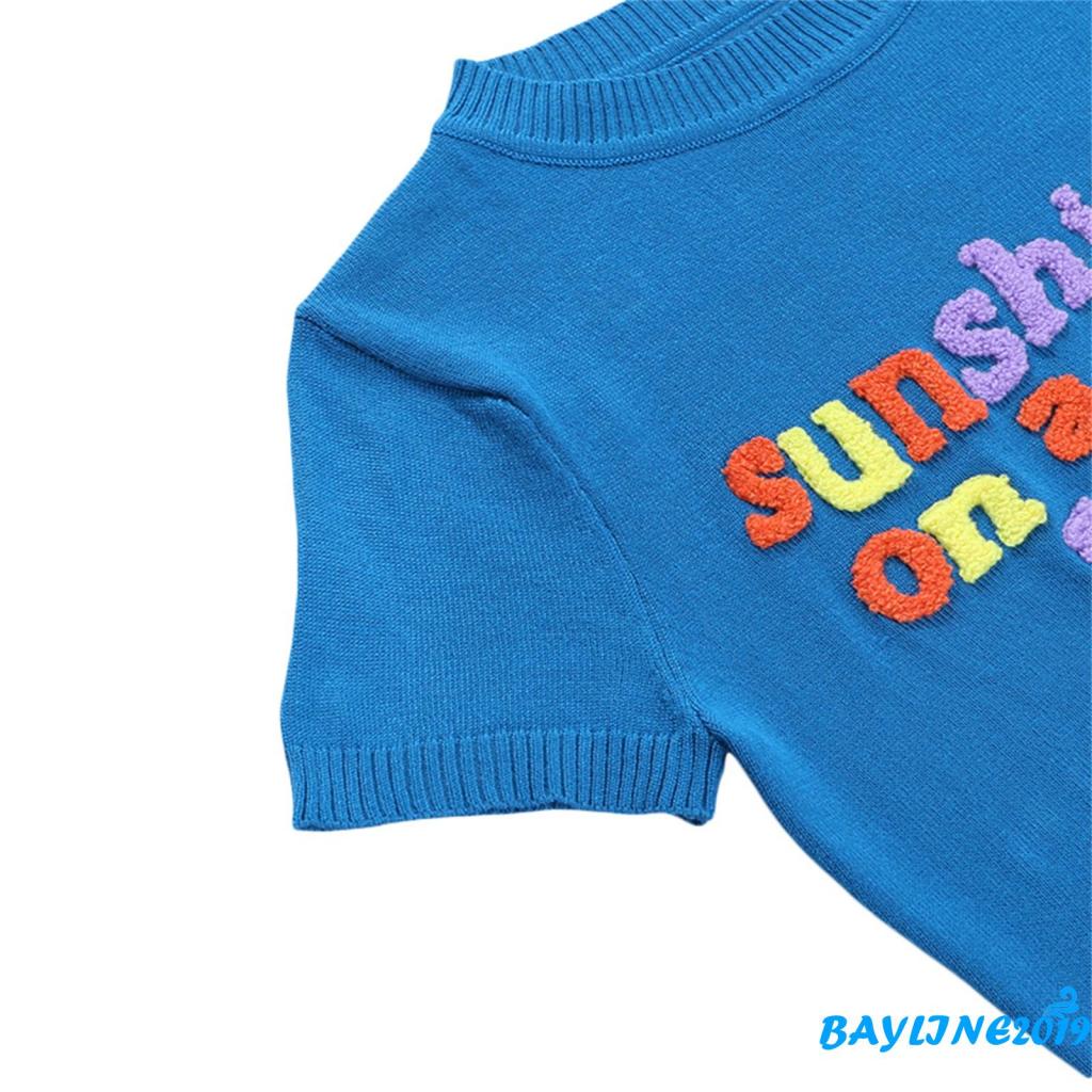 Áo Thun Croptop Dệt Kim Tay Ngắn Cổ Tròn In Họa Tiết Hoa Và Chữ Thời Trang Mùa Hè Size S / M / L