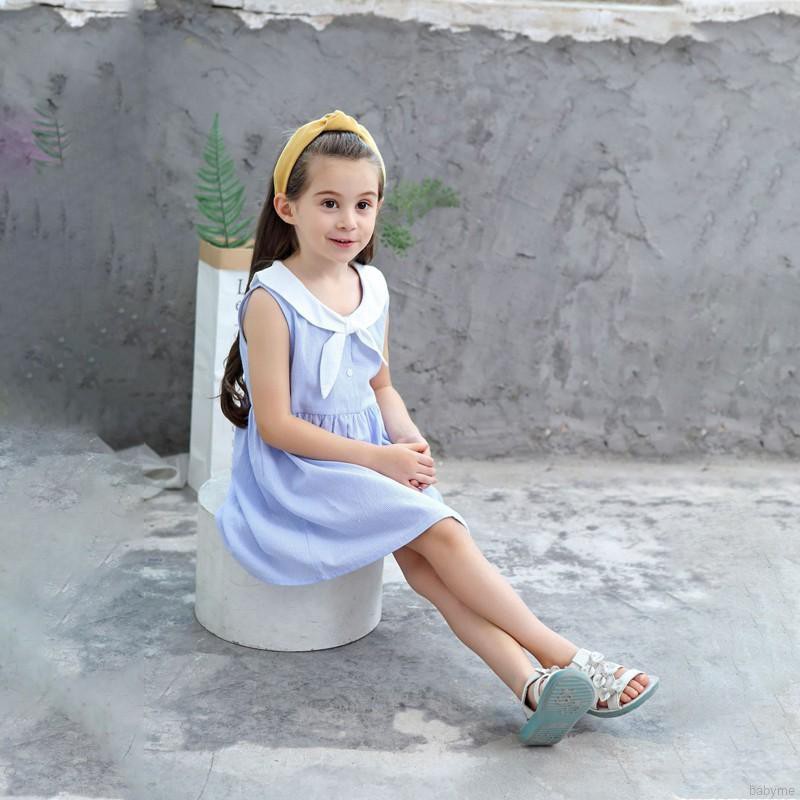 ♕ babyme ღ Baby Girls Striped Print Sleeveless Dress Cotton Sundress