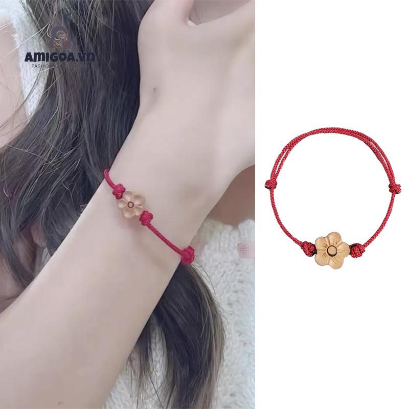 ✨✨Vòng Đeo Tay May Mắn Dây Bện Mặt Gỗ Đào Chạm Khắc Hoa Mận Xinh Xắn