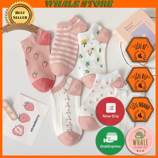Tất Nữ Cotton Dâu Hồng Cổ Ngắn Hàn Quốc Đáng Yêu Whale Store - WSTVR6510