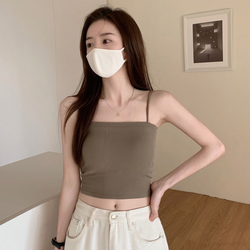 Áo Hai Dây Ôm Dáng Màu Sắc Trơn Có Đệm Ngực Thời Trang Cho Nữ