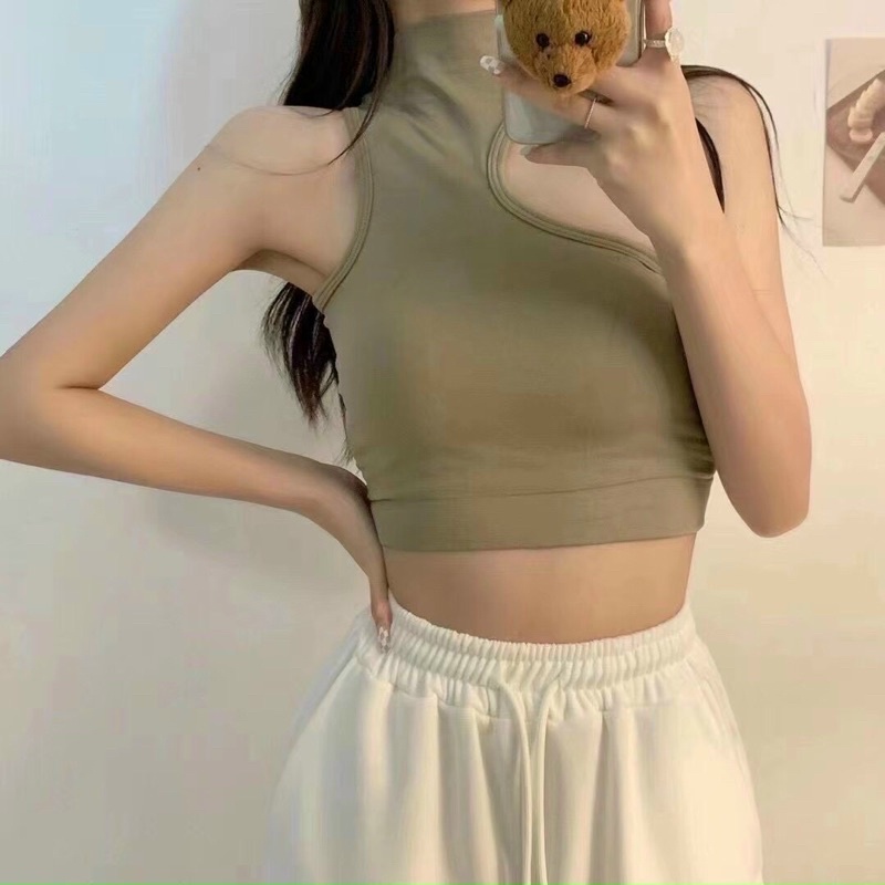 Áo Croptop Ba Lỗ Cổ Lọ Áo Kiểu Nữ Thanh Lịch Cá Tính