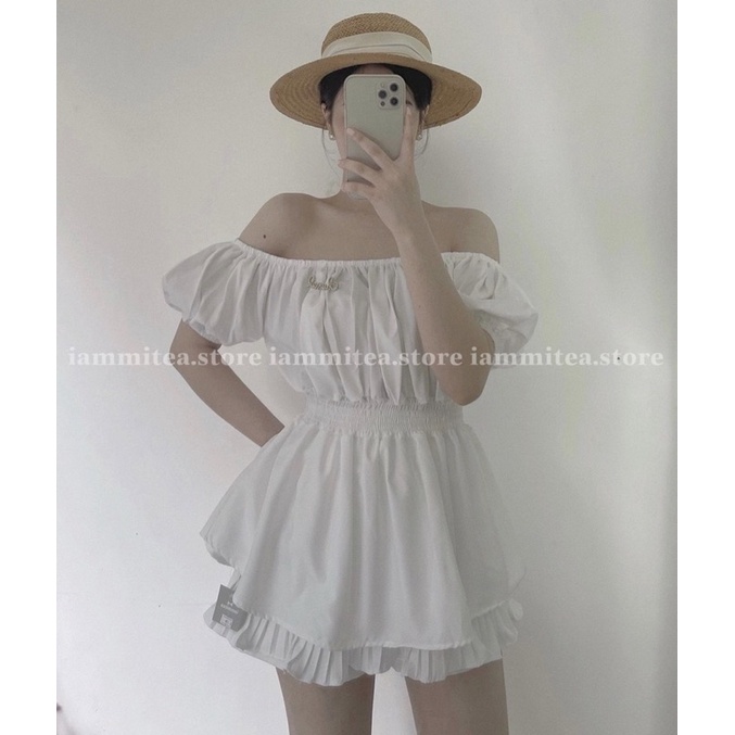 Áo Kiểu Bẹt Vai Nhún Eo Babydoll Trendy
