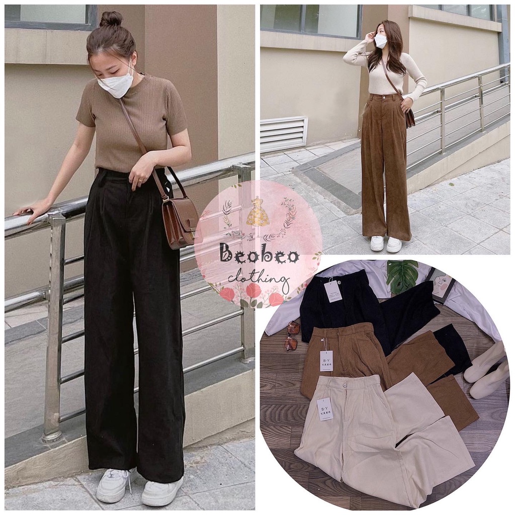 Quần suông nhung tăm ống rộng 3 màu ulzzang