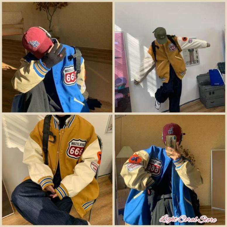 xả tết (ORDER) Áo khoác bomber bóng chày dáng rộng thời trang mix màu kiểu ulzzang chất da PU hàng đẹp siêu phẩm