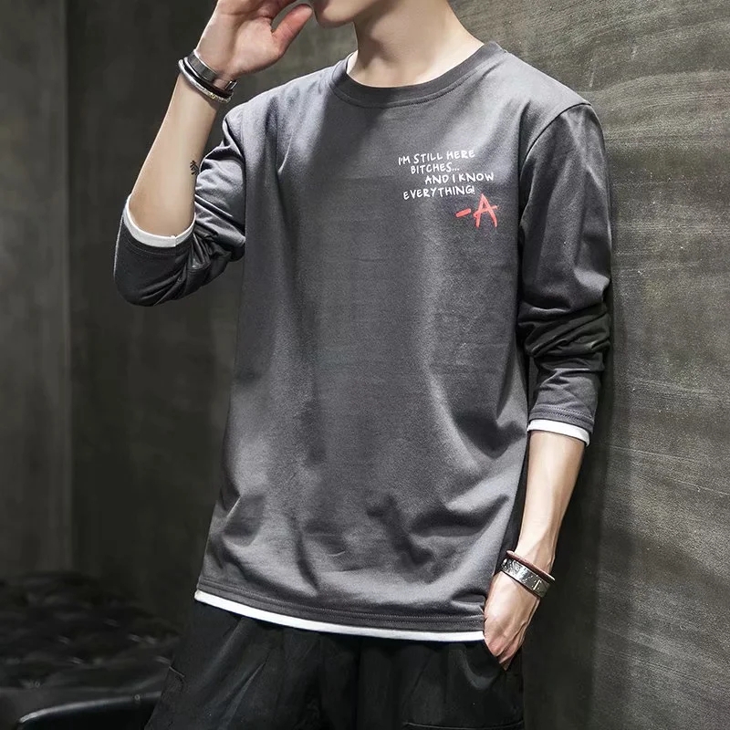 【M-3XL】Long sleeve T-shirt men's loose casual T-shirt