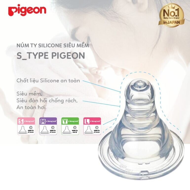 Núm vú PIGEON, Núm vú cổ hẹp silicone siêu mềm vĩ 2 cái size S,M,L,Y, LL