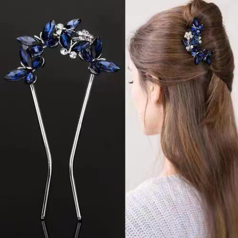 Lược Cài Tóc Chữ U Đính Pha Lê Hình Bướm Thời Trang Cho Nữ