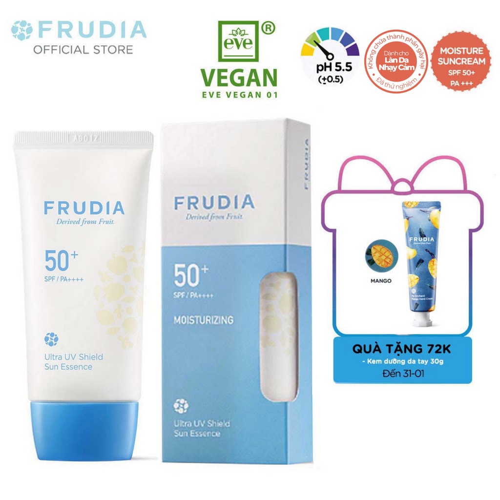 [TẶNG 72K] Kem Chống Nắng Dạng Tinh Chất Ngăn Ngừa Tia UV Frudia Ultra UV Shield Sun Essence 50+ SPF/PA++++ 50g