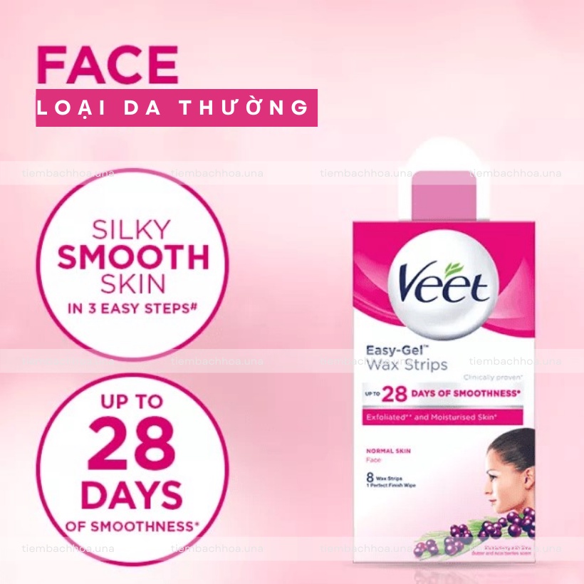 Miếng tẩy lông (wax strips) VEET triệt lông mặt và tẩy ria mép