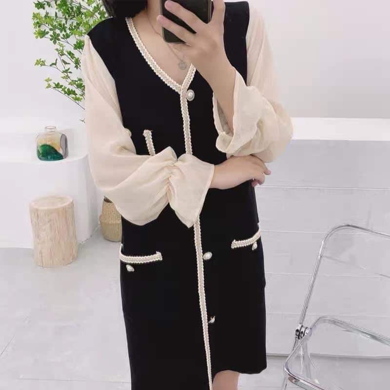 Đầm suông phối viền