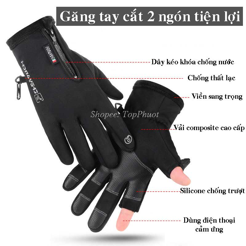 Găng tay mùa đông chống nước cảm ứng điện thoại, giữ ấm đi xe máy Cheyanchi. The Xue Can có khóa kéo